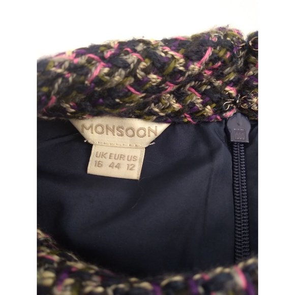 Monsoon Felissa Tweed style Sleeveless high neck faux button pencil dress US 12 - Picture 6 of 16